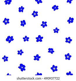Vector seamless pattern of stylized floral motif, many small flowers, hole, spots on white background. Hand drawn small blue flowers. Seamless floral background in blue colors.
