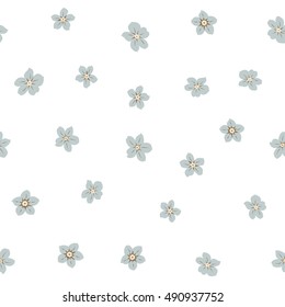 Vector seamless pattern of stylized floral motif, many small flowers, hole, spots on white background. Hand drawn small gray flowers. Seamless floral background in gray colors.