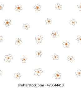 Vector seamless pattern of stylized floral motif, many small flowers, hole, spots on white background. Hand drawn small brown flowers. Seamless floral background in brown colors.