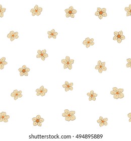 Vector seamless pattern of stylized floral motif, many small flowers, hole, spots on white background. Hand drawn small beige flowers. Seamless floral background in beige colors.