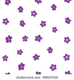 Vector seamless pattern of stylized floral motif, many small flowers, hole, spots on white background. Hand drawn small violet flowers. Seamless floral background in violet colors.