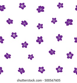 Vector seamless pattern of stylized floral motif, many small flowers, hole, spots on white background. Hand drawn small violet flowers. Seamless floral background in violet colors.
