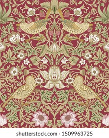 Vector seamless pattern with stylized flowers and birds. Blossom garden with birds and plants. Light floral wallpaper. Design for fabric, textile, wallpaper, cover.