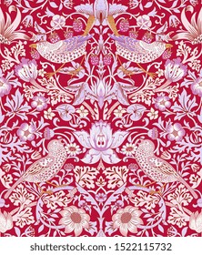 Vector seamless pattern with stylized flowers and birds. Blossom garden with birds and plants. Light floral wallpaper. Design for fabric, textile, wallpaper, cover.