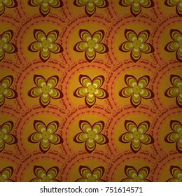 Vector seamless pattern with stylized flowers. Beautiful floral background in brown, yellow and orange colors. Can be used for textile, book cover, packaging, wedding invitation.