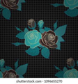 Vector seamless pattern with stylized gray, black and blue roses. Square composition with abstrct vintage roses.