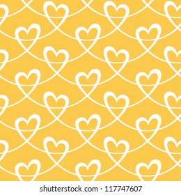 Vector seamless pattern with stylized hearts of white ribbons. Romantic gold decorative graphic background Valentines Day's, wedding, Christmas. Simple drawing ornamental illustration for print, web