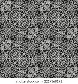 Vector seamless pattern stylized as lace in the Renaissance style. Black and white color.