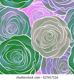 Vector seamless pattern with stylized multicolor roses. Square composition with abstrct vintage roses.