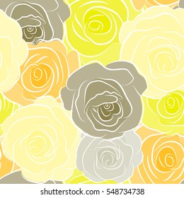 Vector seamless pattern with stylized multicolor roses. Square composition with abstrct vintage roses.
