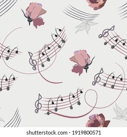 Vector seamless pattern with stylized musical notes, a waltz melody, for wrapping. There are several companion patterns -  for ribbons,  textile, placement print.