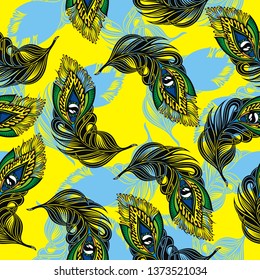 Vector seamless pattern with stylized peacock feather.