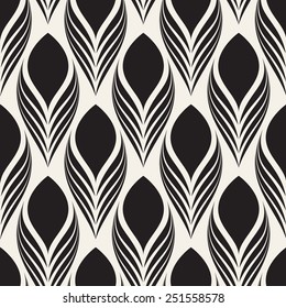 Vector seamless pattern with stylized peacock feather. Monochrome elegant background