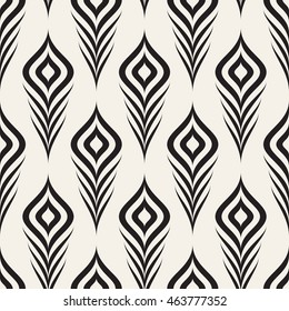 Vector seamless pattern with stylized peacock feather. Monochrome elegant background