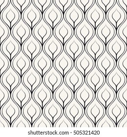 Vector Seamless Pattern With Stylized Peacock Feather. Monochrome Elegant Background