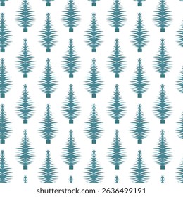 Vector seamless pattern with stylized pine trees in minimalistic flat style. Perfect for winter packaging, textiles, gift wrapping, Christmas decorations and digital design.