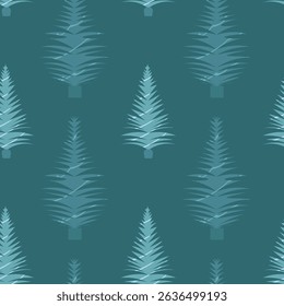 Vector seamless pattern with stylized pine trees in minimalistic flat style. Perfect for winter packaging, textiles, gift wrapping, Christmas decorations and digital design.