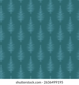 Vector seamless pattern with stylized pine trees in minimalistic flat style. Perfect for winter packaging, textiles, gift wrapping, Christmas decorations and digital design.