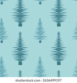 Vector seamless pattern with stylized pine trees in minimalistic flat style. Perfect for winter packaging, textiles, gift wrapping, Christmas decorations and digital design.
