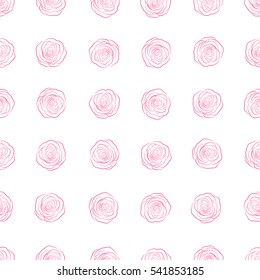 Vector seamless pattern with stylized pink roses on a white background. Square composition with abstrct vintage monochrome roses.