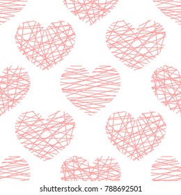 Vector seamless pattern from stylized pink hearts. Background for Valentine day