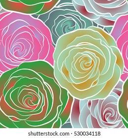 Vector seamless pattern of stylized roses. Rose watercolor flower illustration.