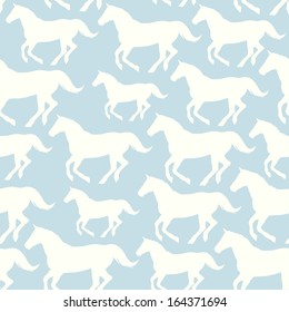 Vector seamless pattern with stylized silhouette horses. Neutral background. Template for design and decoration