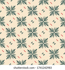 Vector seamless pattern with stylized tropical leaves and flowers
