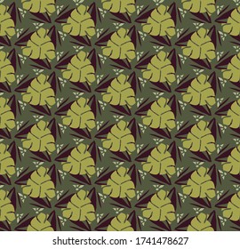 Vector seamless pattern with stylized tropical leaves and flowers