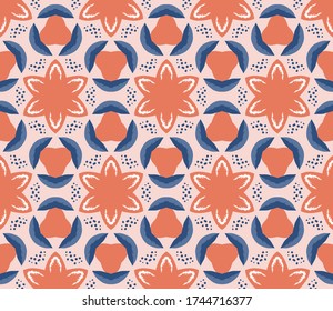 Vector seamless pattern with stylized tropical leaves and flowers