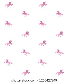 Vector seamless pattern of stylized watercolor pink rose unicorn isolated on white 