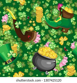 Vector seamless pattern of subjects for St. Patrick's day.