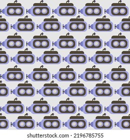 Vector seamless pattern with submarine.Underwater cartoon creatures.Marine background.Cute ocean pattern for fabric, childrens clothing,textiles,wrapping paper
