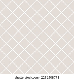 Vector seamless pattern. Subtle beige color ornament texture with simple geometric shapes. Minimalist illustration of diagonal mesh, lattice, grid. Minimal abstract background. Repeat geo design