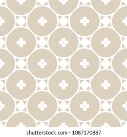 Vector seamless pattern. Subtle geometric background with repeat tiles. Delicate abstract ornament texture. Elegant design in white and beige colors