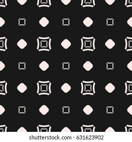 Vector seamless pattern, subtle geometric monochrome texture with simple figures, smooth outline squares, circles, staggered grid. Abstract dark repeat background. Design for tileable print, digital