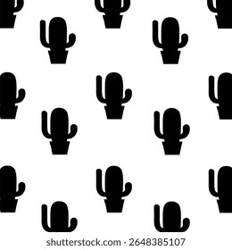 Vector seamless pattern with succulent cactus in a pot. Hand drawn black and white background.