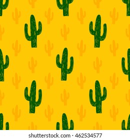 Vector Seamless Pattern With Succulent Cactus. Hand-drawn Background.