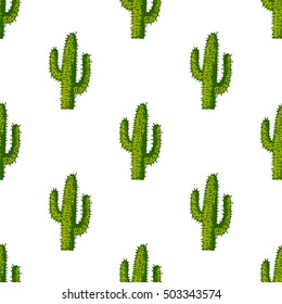 Vector seamless pattern with succulent cactus. Hand-drawn background.