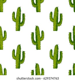 Vector seamless pattern with succulent cactus. Hand-drawn background.