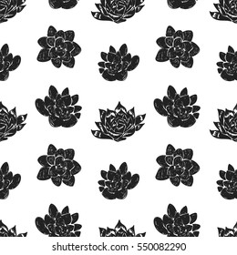 Vector seamless pattern with succulents. Hand-drawn background isolated on white