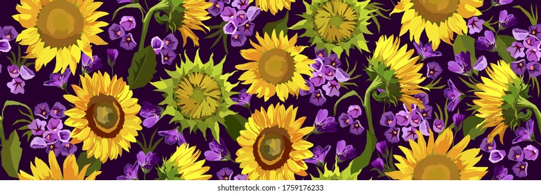 Vector seamless pattern with suflowers