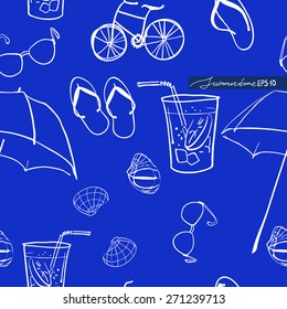 Vector seamless pattern. Summer accessories. Summer, sea, vacation, beach