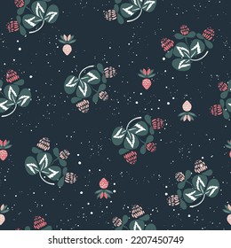 Vector seamless pattern with summer blooming clover in folk, scandinacian style.