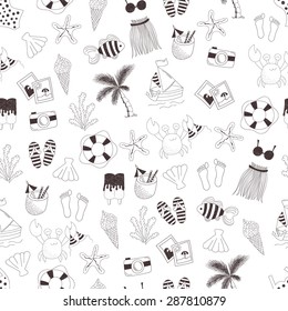vector seamless pattern with summer elements on white background