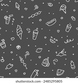 Vector seamless pattern with summer food doodles. Hand drawn design for wallpaper, wrapping, stationery, textile.