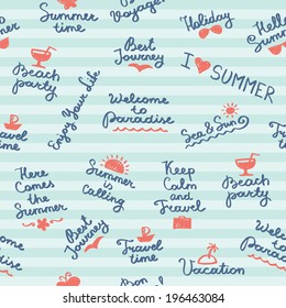 vector seamless pattern with summer handwritten letterings and symbols