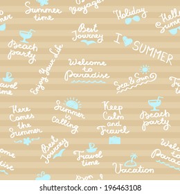 vector seamless pattern with summer handwritten letterings and symbols