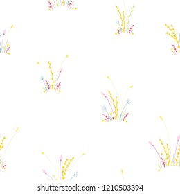 Vector seamless pattern with summer herbs and flowers. Illustration in free hand-drawn style. For textiles, fabrics, design, wrappers, wallpaper, scabbing, decoupage, etc