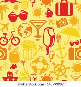 Vector seamless pattern with summer icons - vacation signs and symbols